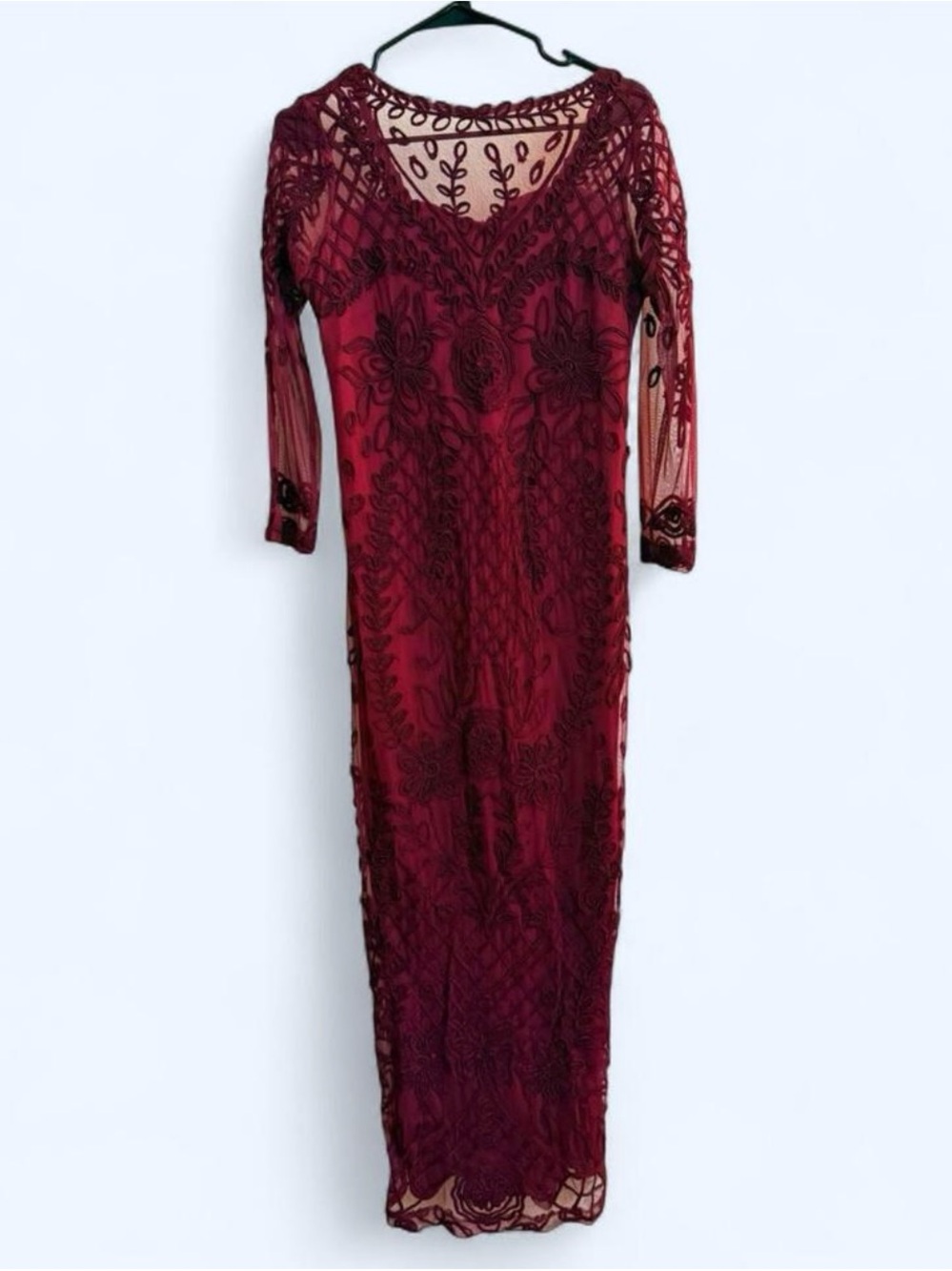 JS Collections Burgundy Lace Maxi Dress